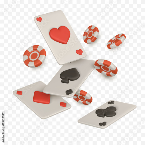3d Casino game concept. Vegas tournament banner, playing ace card, flying gambling chips. Vector illustration