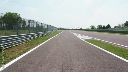 Aerial view shot of racetrack with markings for motorsport, large autodrome for sport leisure activity and competitions