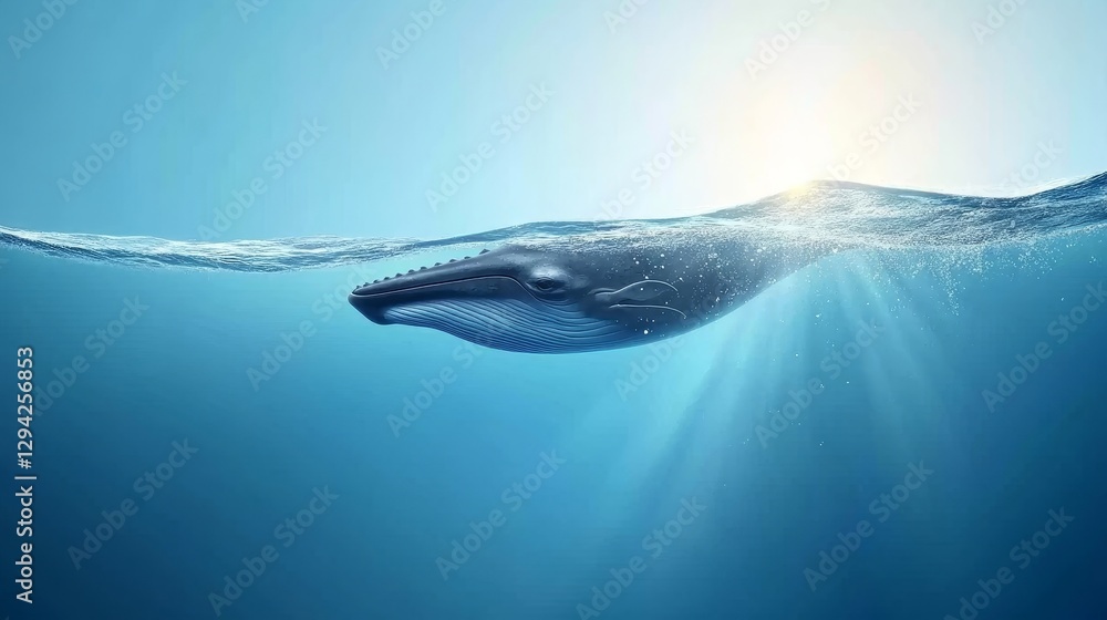 Fototapeta premium Majestic Blue Whale Gliding Through Tranquil Ocean Waters