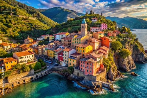 Panoramic Drone View of Bonassola, Ligurian Coast, Italy - Picturesque Coastal Village near Cinque Terre