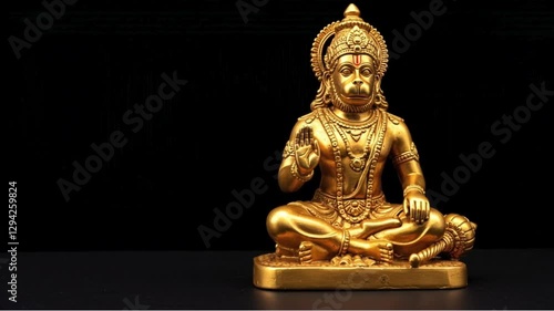 Loard hanuman golden brass lord hanuman statue, a monkey god from ramayana of hindu mythology sitting and blessing made of isolate