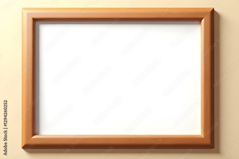 Fototapeta premium Empty Light Brown Wooden Picture Frame on Beige Wall