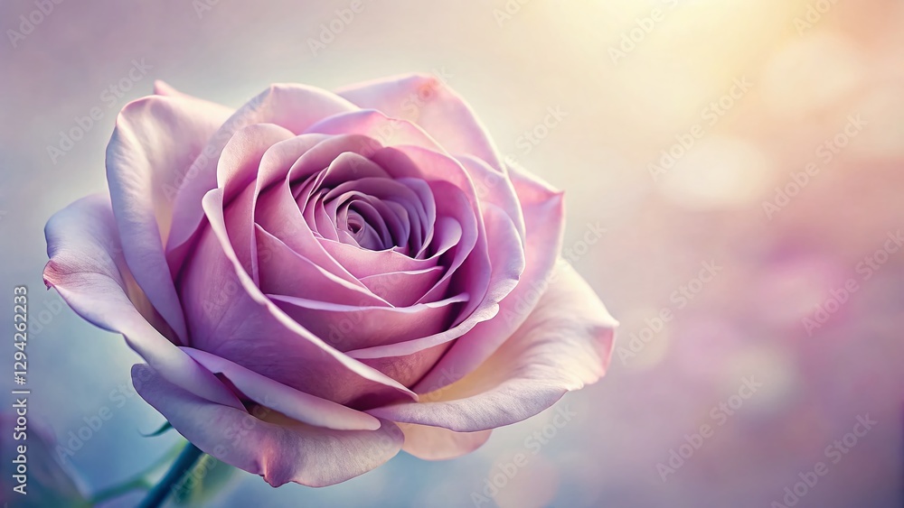 Elegant Mauve Rose Close-Up: Soft Petals & Pastel Background - Stock Photo Elegant Mauve Rose Close-Up: Soft Petals & Pastel Background - Stock Photo