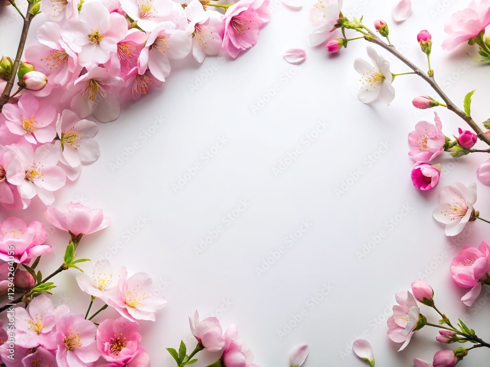 Obraz premium Elegant Pink Flower Arrangement on White Background - Blank Space for Text or Logo