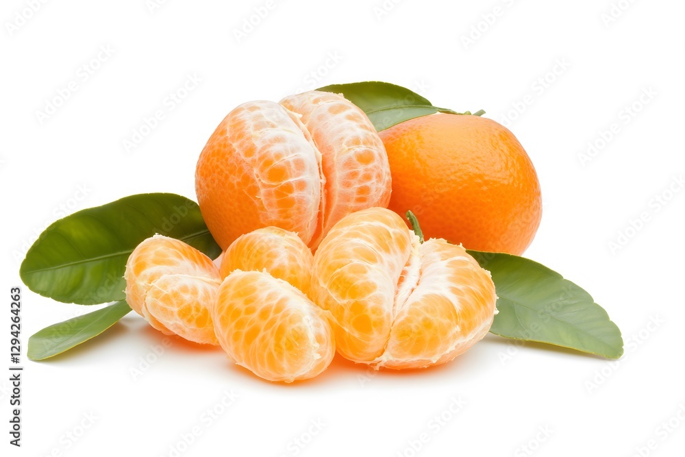 Fresh Mandarin Oranges with Leaves Isolated on White Background Fresh Mandarin Oranges with Leaves Isolated on White Background