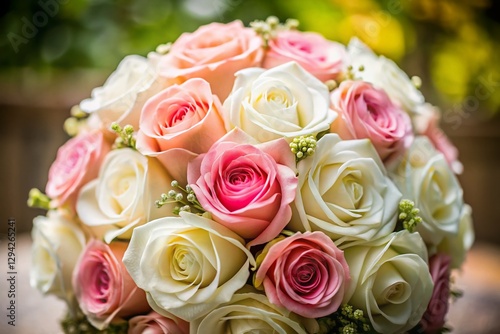 Elegant Pink & White Rose Bridal Bouquet - Candid Wedding Photography