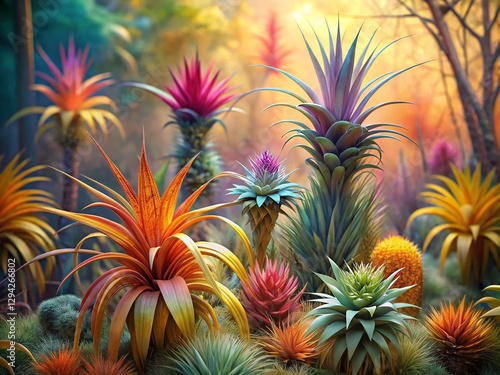Wallpaper Mural Panoramic View of Diverse Tillandsia Air Plants:  A Collection of Exotic Varieties Torontodigital.ca