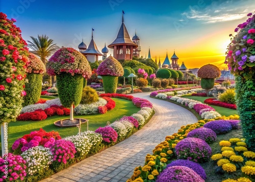 Panoramic View of Dubai Miracle Garden's Blooming Flowers and Lush Landscapes