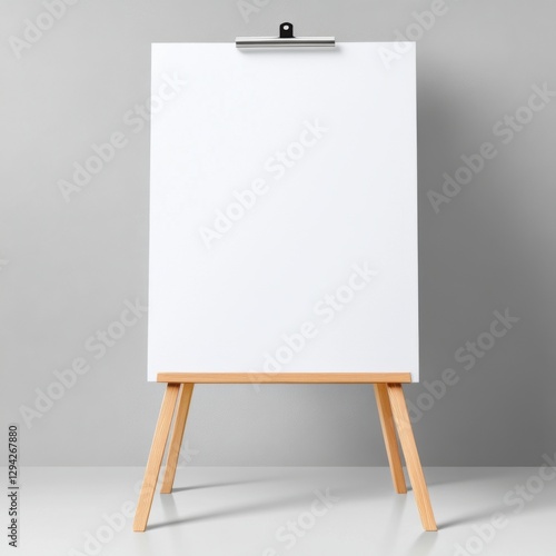 Wallpaper Mural Empty white canvas on an easel in a minimalistic studio setting with gray background and wooden stand Torontodigital.ca