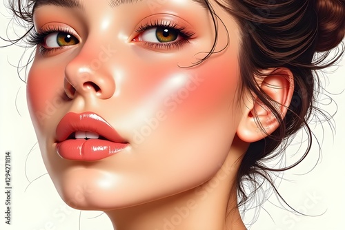 Wallpaper Mural Stunning Digital Portrait of a Woman with Peachy Makeup and Detailed Features Torontodigital.ca