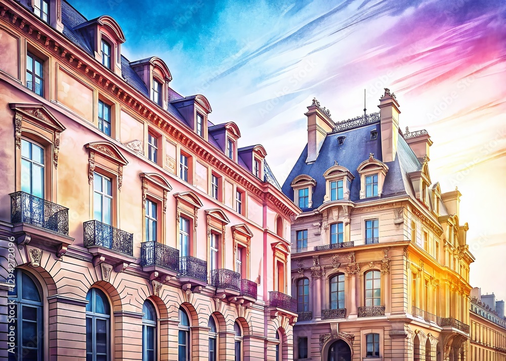 Obraz premium Parisian Building Facade: Elegant Architecture with Copy Space for Text