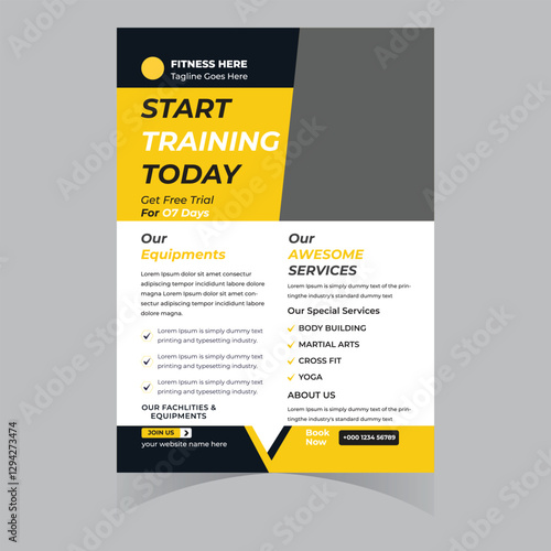 Gym and fitness workout flyer bodybuilding sport athletic flyer template design poster brochure banner elegant 