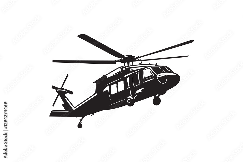 Fototapeta premium Helicopter silhouette with white background