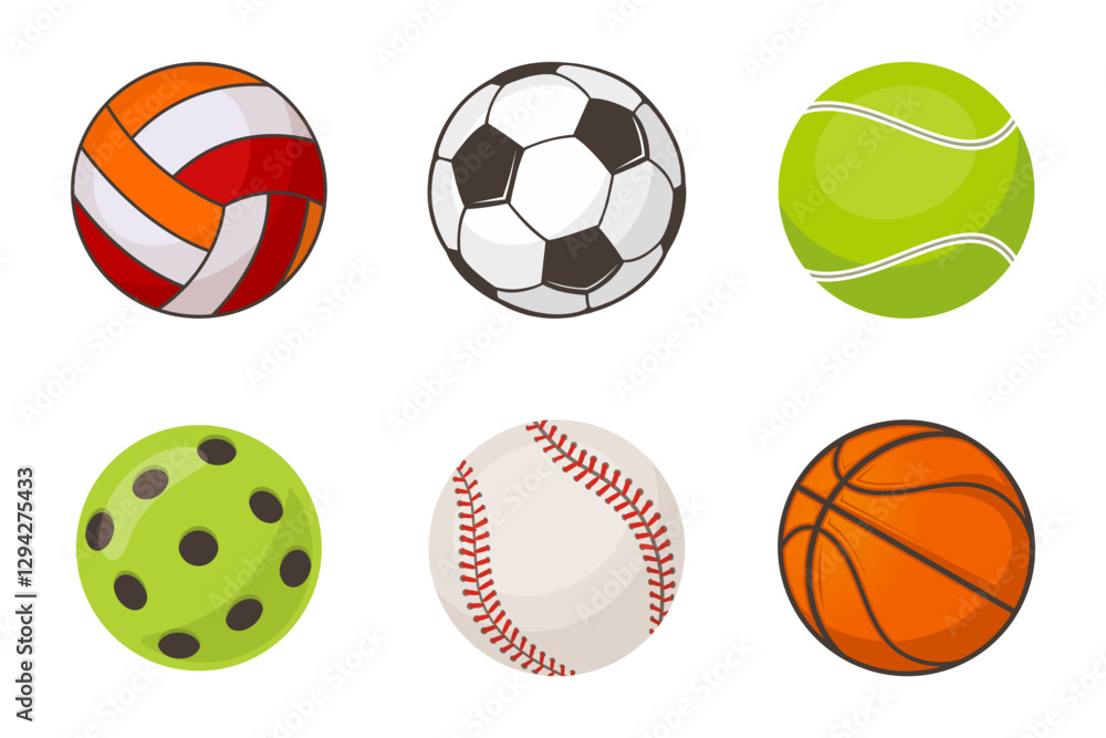 Set of collection round and oval balls for different sports and recreational activities vector flat illustration Set of collection round and oval balls for different sports and recreational activities vector flat illustration
