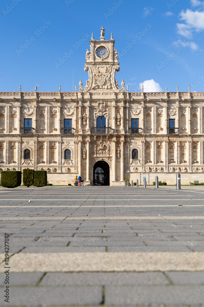 Fototapeta premium Leon, Spain - November 02, 2024: Exterior facade of the convent of san Mark in the city of Leon, Spain