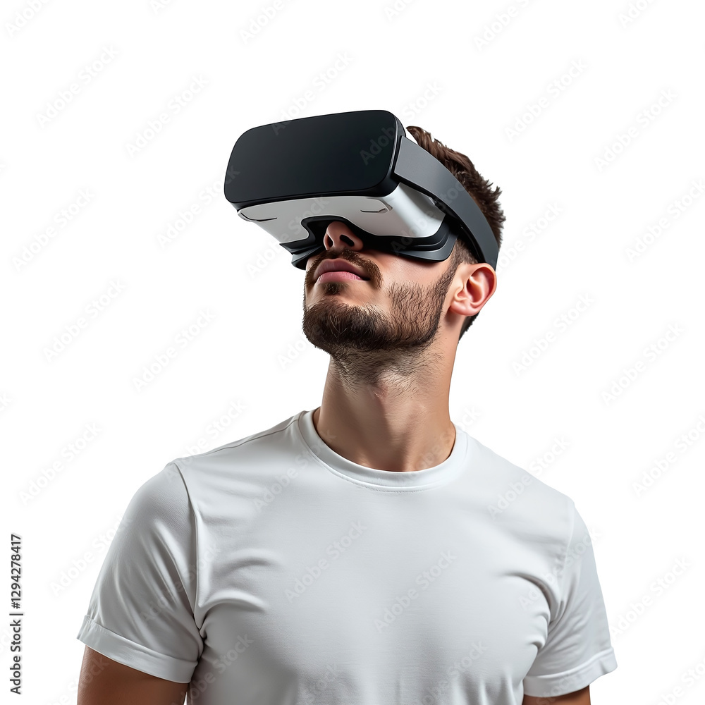 Fototapeta premium Man Wearing a VR Headset and Experiencing Virtual Reality Technology 