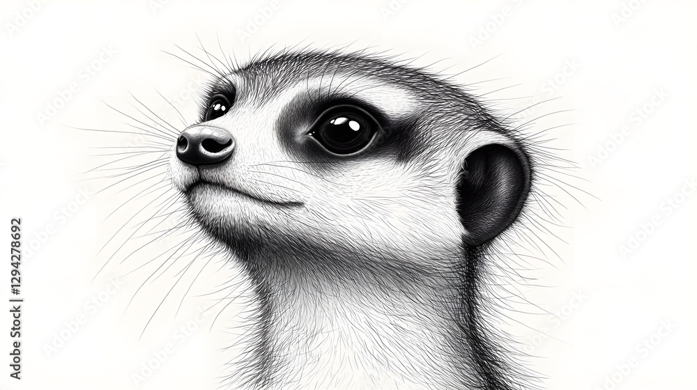 A meticulously illustrated meerkat standing upright with a pen and ink technique that enhances the intricate details of its fur posture and vigilant expression A meticulously illustrated meerkat standing upright with a pen and ink technique that enhances the intricate details of its fur posture and vigilant expression