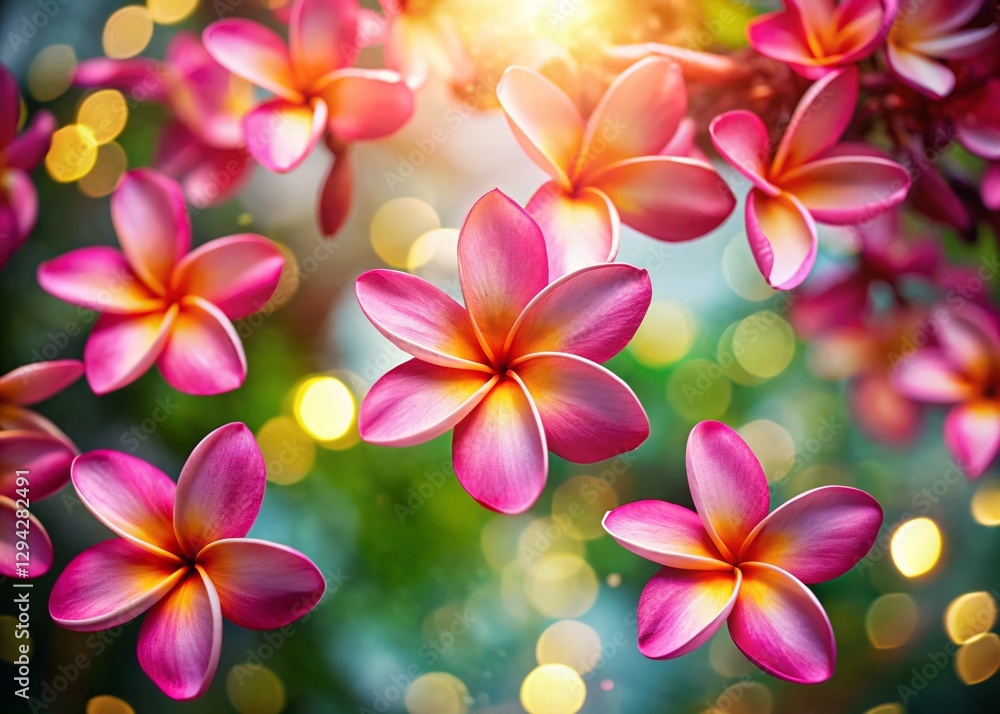 Fototapeta premium Pink Frangipani Petals Falling: Drone Aerial View of Tropical Flower Shower