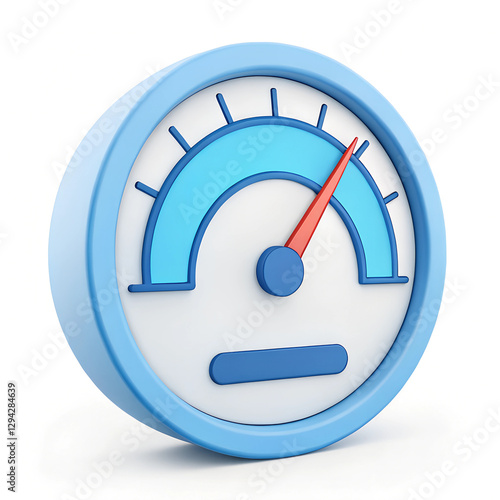 A blue and white gauge with a red needle indicating a certain level on a white background. Minimal 3D icon render.
