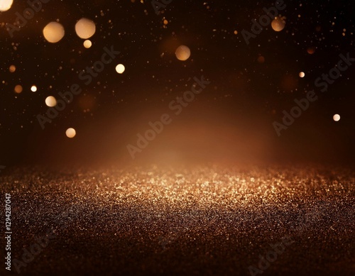 brown banner dark bokeh particles glitter awards dust gradient abstract background futuristic glittering in space on brown background blank