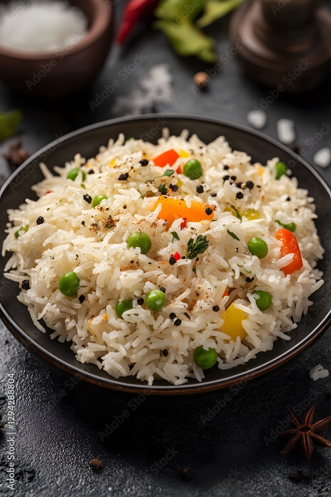 Delicious Vegetable Rice Bowl, Aromatic Indian Cuisine Delicious Vegetable Rice Bowl, Aromatic Indian Cuisine
