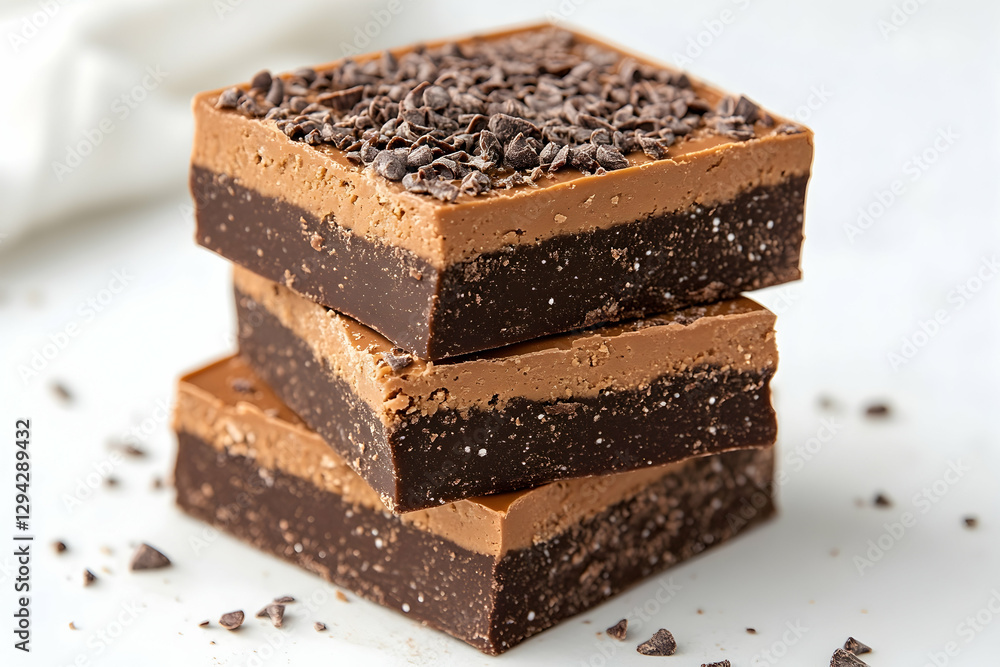 Chocolate Fudge Brownies Stacked on White Background Chocolate Fudge Brownies Stacked on White Background