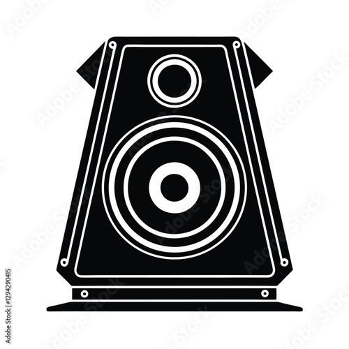 Powerful auditorium speaker silhouette dramatically amplifies corporate events with commanding sound clarity