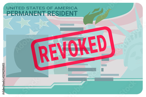 Revoked Green card, USA Permanent Resident Card (cut out,flat design)