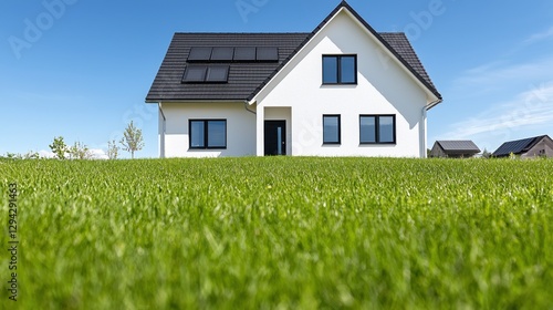 Wallpaper Mural Modern White House with Solar Panels & Green Lawn Torontodigital.ca