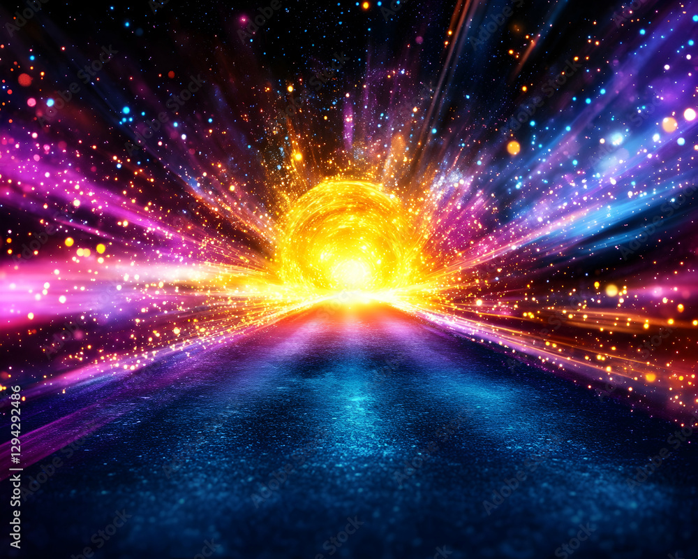 Obraz premium Colorful cosmic road leading to bright light