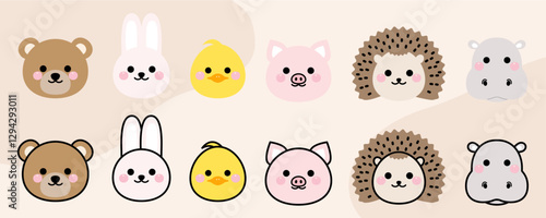 귀엽고 사랑스러운 동물들 얼굴 일러스트