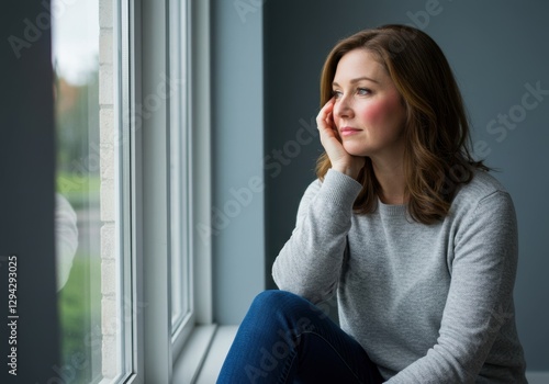 Thoughtful woman sitting by window contemplating life indoors on a rainy day Free Download Thoughtful woman sitting by window contemplating life indoors on a rainy day - GFXLoad