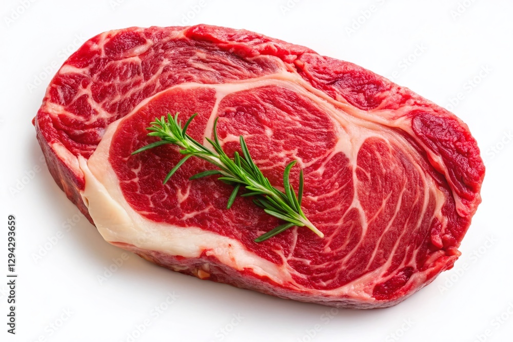 Fototapeta premium Premium Raw Beef Steak, Marbled Fat, Isolated White Background - High-Resolution Stock Photo