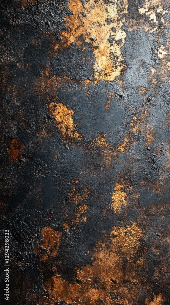Abstract texture of black and gold with rustic, weathered details creating a striking surface pattern Abstract texture of black and gold with rustic, weathered details creating a striking surface pattern
