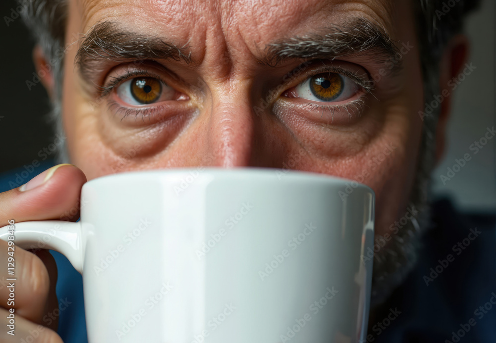 Close-up of Man's Face and Coffee Mug Close-up of Man's Face and Coffee Mug