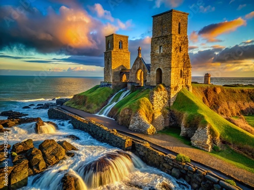 Reculver Towers Ruin Dramatic Waterfall Low Light Photography photo