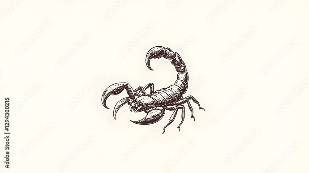 High detail Engraved of a Scorpion Creature Raising Its Venomous Tail Showcasing the Exoskeleton Texture and Anatomy of this Dangerous Predatory Arthropod High detail Engraved of a Scorpion Creature Raising Its Venomous Tail Showcasing the Exoskeleton Texture and Anatomy of this Dangerous Predatory Arthropod
