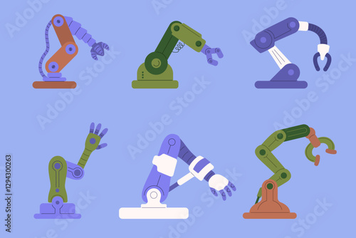 Set of Industrial Robotic Arms in Flat Design