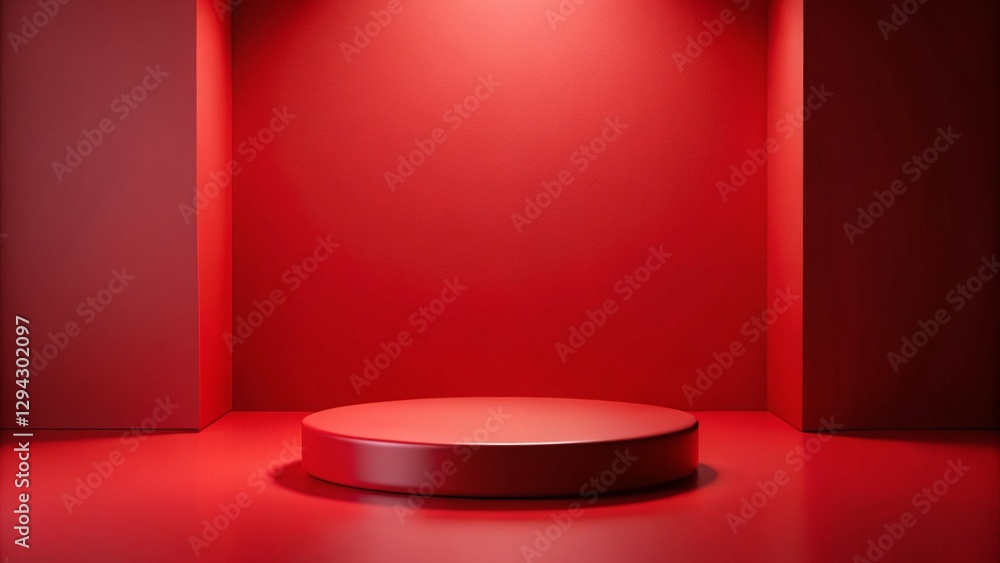 Fototapeta premium Red Podium Product Display: Minimalist 3D Stage Pedestal for Showcase