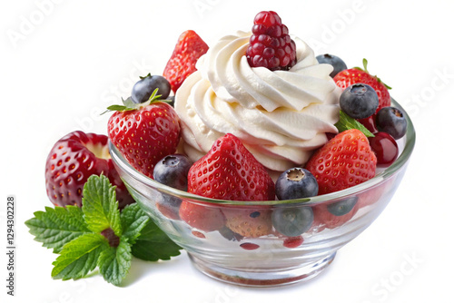 Wallpaper Mural Berry Delight: A delectable dessert featuring a symphony of fresh berries and a swirl of creamy topping, presented in a crystal glass bowl, ready to tantalize the taste buds.  Torontodigital.ca