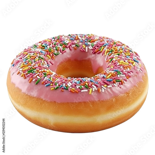 Pink glazed donut with sprinkles ,transparent background