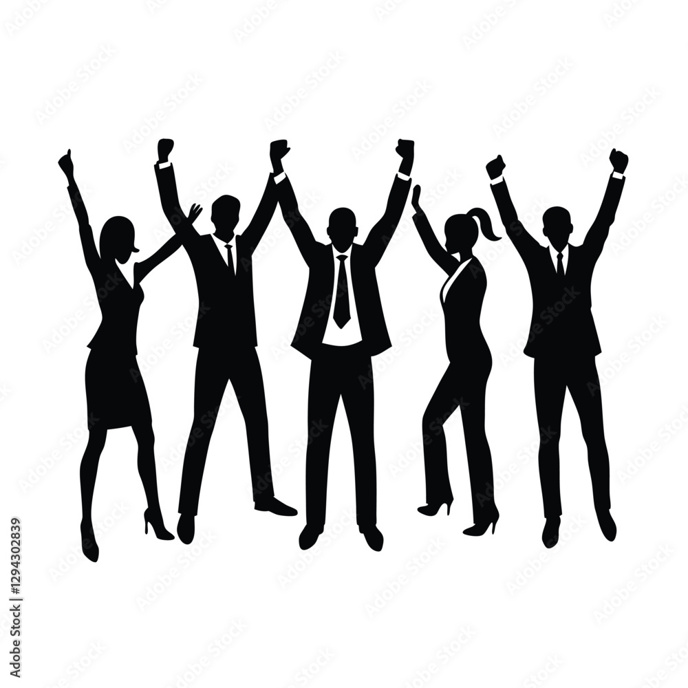 Fototapeta premium Joyful business team silhouette exuberantly celebrates a triumphant successful pitch moment