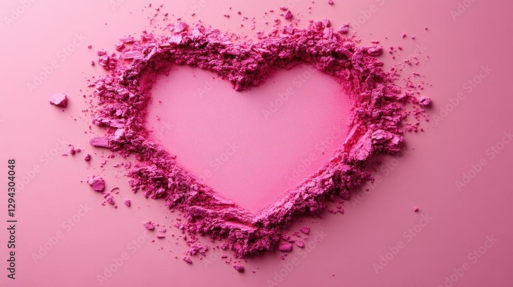 Romantic Powder Heart on Pink Backdrop a Valentine's Day Still Life Beauty Concept with Soft Lighting and Valentine's Day Theme Romantic Powder Heart on Pink Backdrop a Valentine's Day Still Life Beauty Concept with Soft Lighting and Valentine's Day Theme