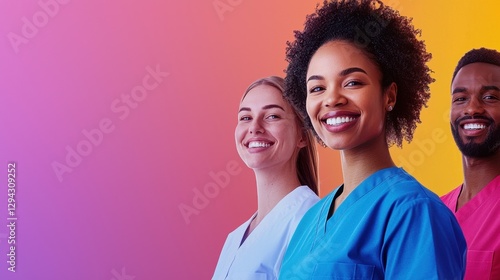 Diverse Medical Professionals Smiling with Colorful Background