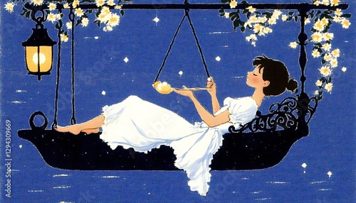 Wallpaper Mural Girl relaxes on swing at night Torontodigital.ca