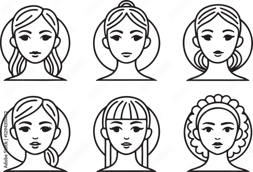 Female facial face editable flat stroke line art icon set. Outline of beauty type spa step. Vector illustration on a white background. Female facial face editable flat stroke line art icon set. Outline of beauty type spa step. Vector illustration on a white background.