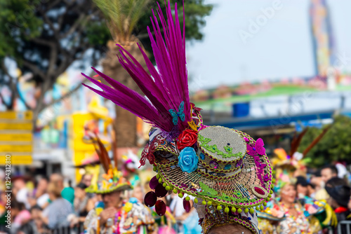 A comparsa dances in front of the crowd at the Santa Cruz de Tenerife carnival parade. 