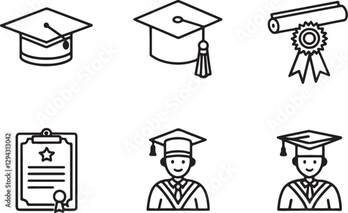 Graduation editable flat stroke line art icon set. Outline of graduation award. Vector illustration on a white background.