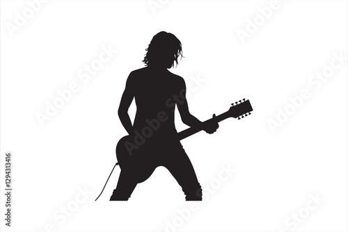 Silhouette of Rock Star with Guitar Guitar Performance Silhouette Image