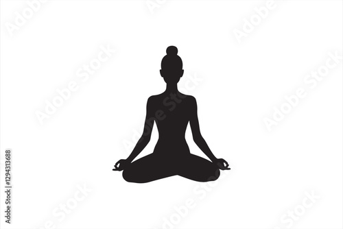 Woman Meditating in Yoga Pose Silhouette Mindfulness and Relaxation Graphic